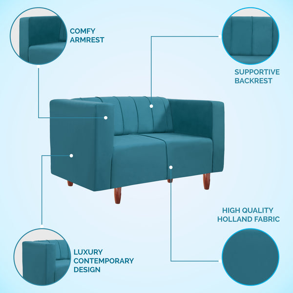 Sydney 2 Seater Sofa- ( Plush Suede Fabric- Sky Blue )