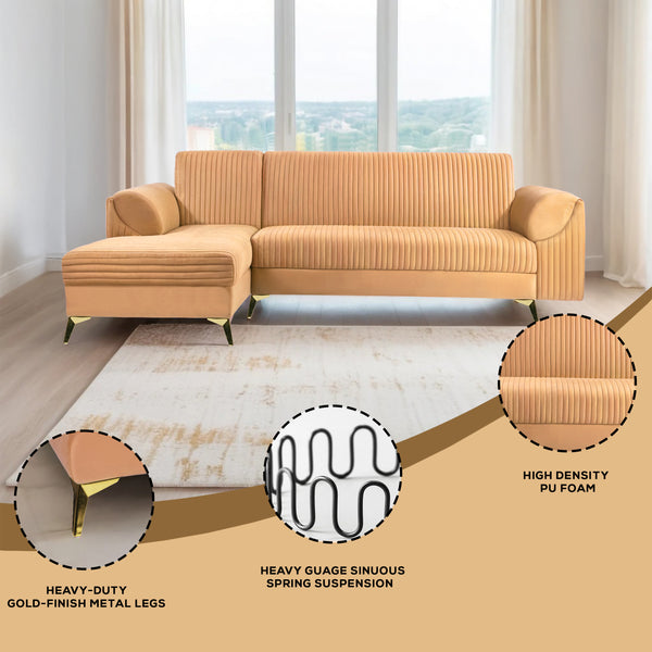 Venice 6 Seater Sofa Right Corner - ( Plush Suede Fabric - Beige )