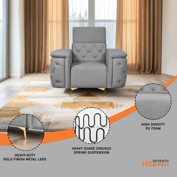 Rome 1 Seater Sofa- ( Plush Suede Fabric- Grey )