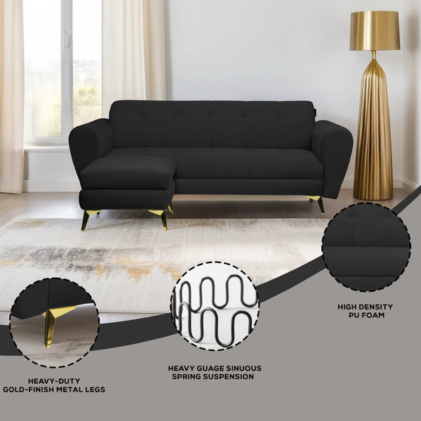 Milan Icon Ottoman 4 Seater Sofa - ( Plush Suede Fabric - Black )