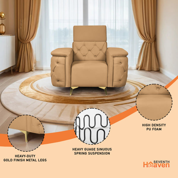 Rome 1 Seater Sofa- ( Plush Suede Fabric- Beige )