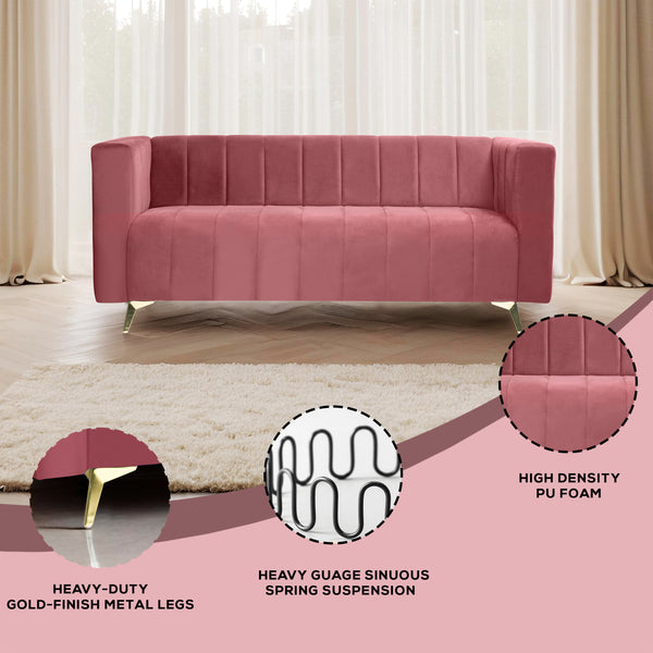 Tokyo Icon 3 Seater Sofa- ( Plush Suede Fabric- Peach )
