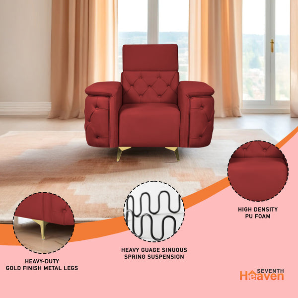 Rome 1 Seater Sofa- ( Plush Suede Fabric- Maroon )