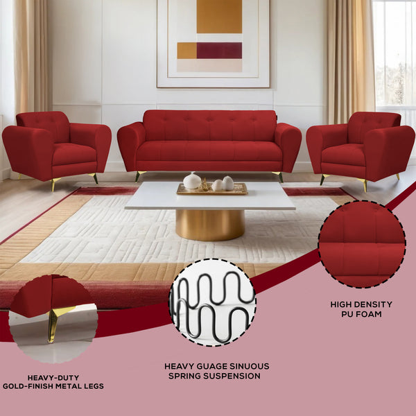 Milan Icon (3+1+1) Seater Sofa- ( Plush Suede Fabric - Maroon )