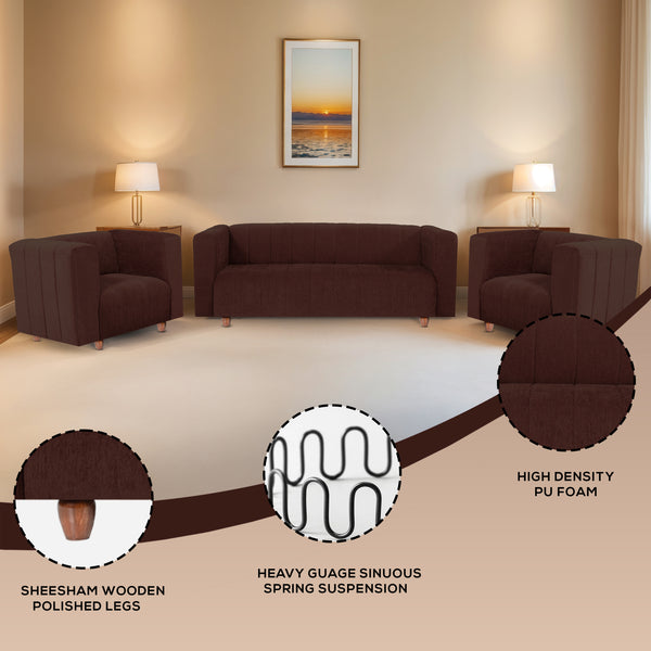 Tokyo 5 Seater Sofa- (3+1+1) ( Premium Molfino Fabric- Brown)