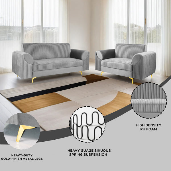 Venice (3+2) Seater Sofa- ( Plush Suede Fabric - Grey)