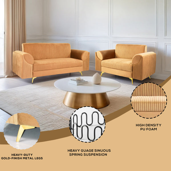 Venice (3+2) Seater Sofa- ( Plush Suede Fabric - Beige )