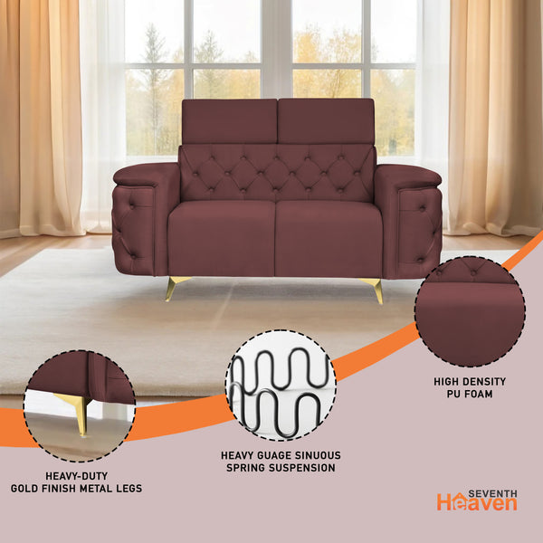 Rome 2 Seater Sofa- ( Plush Suede Fabric- Brown )