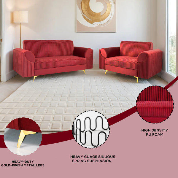 Venice (3+2) Seater Sofa- ( Plush Suede Fabric - Maroon )
