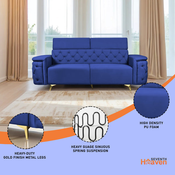 Rome 3 Seater Sofa- ( Plush Suede Fabric- Blue )