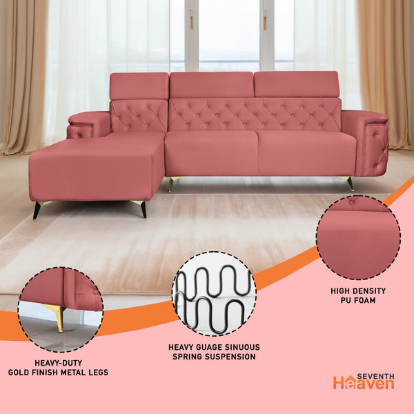 Rome 6 Seater Sofa Set Left Corner- ( Plush Suede - Peach )