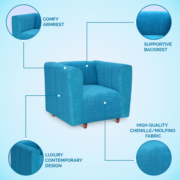 Tokyo 1 Seater Sofa- ( Premium Molfino Fabric- Sky Blue )