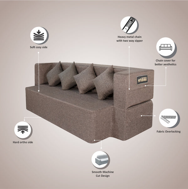 Flipper X Sofa Cum Bed - 4  Seater, Plain Cushion ( Jute Fabric, Brown  )