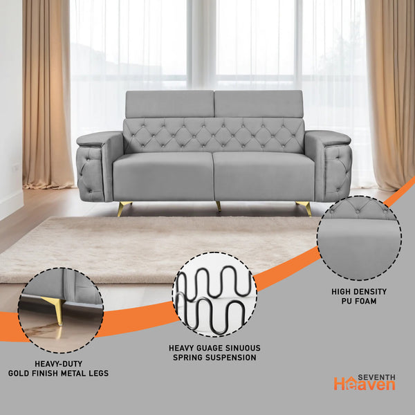 Rome 3 Seater Sofa- ( Plush Suede Fabric-Grey )