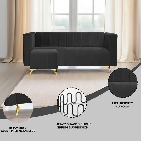 Tokyo Icon Ottoman 4 Seater Sofa - ( Plush Suede Fabric - Black )
