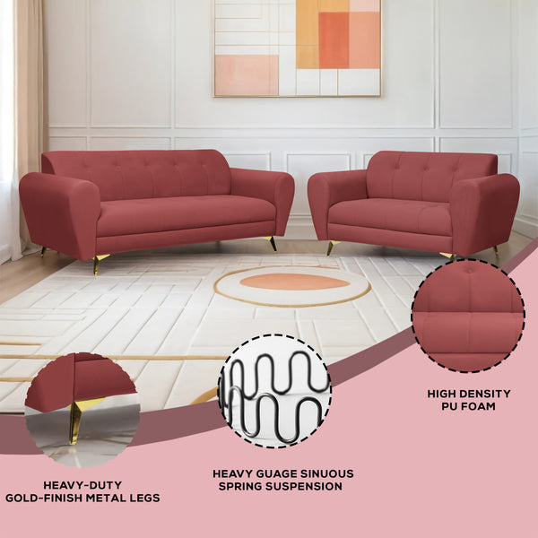 Milan Icon (3+2) Seater Sofa- ( Plush Suede Fabric - Peach )