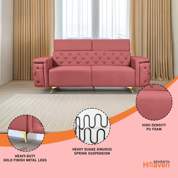 Rome 3 Seater Sofa- ( Plush Suede Fabric-Peach )