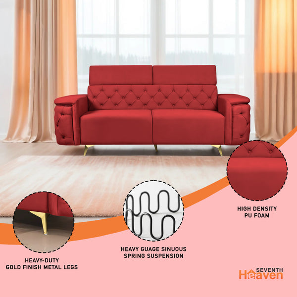 Rome 3 Seater Sofa- ( Plush Suede Fabric-Maroon )