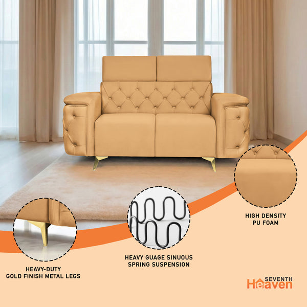 Rome 2 Seater Sofa- ( Plush Suede Fabric- Beige )