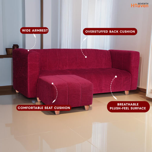 Tokyo 5 Seater Sofa with 2 Ottomans- ( Premium Molfino Fabric- Maroon )