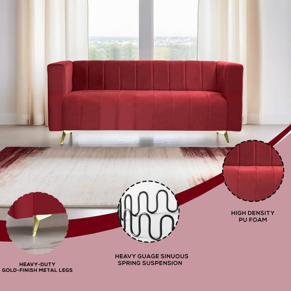 Tokyo Icon 3 Seater Sofa- ( Plush Suede Fabric- Maroon )