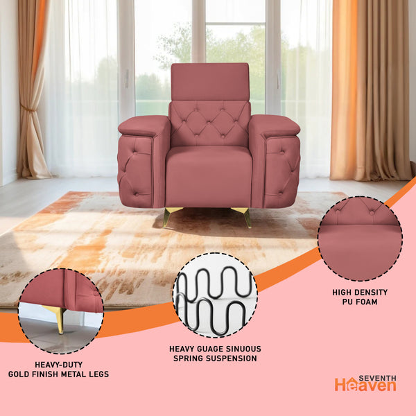 Rome 1 Seater Sofa- ( Plush Suede Fabric- Peach )
