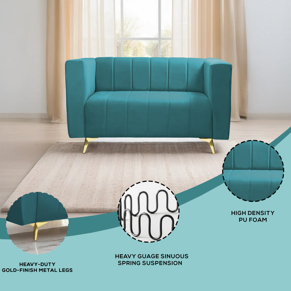 Tokyo Icon 2 Seater Sofa - ( Plush Suede Fabric - Teal )