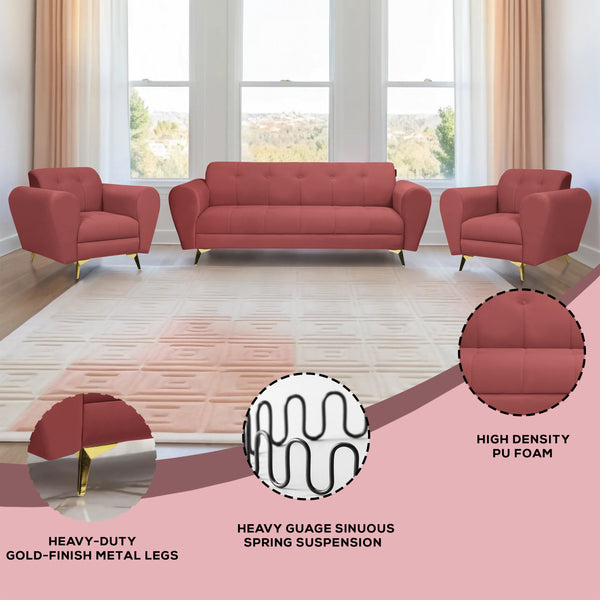 Milan Icon (3+1+1) Seater Sofa- ( Plush Suede Fabric - Peach )