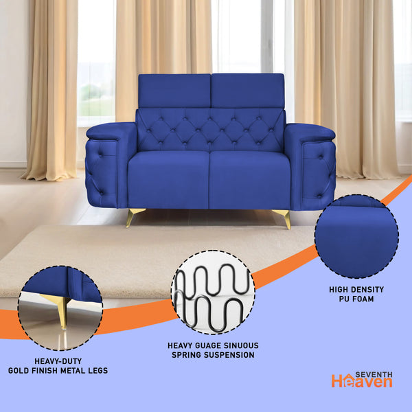Rome 2 Seater Sofa- ( Plush Suede Fabric- Blue )