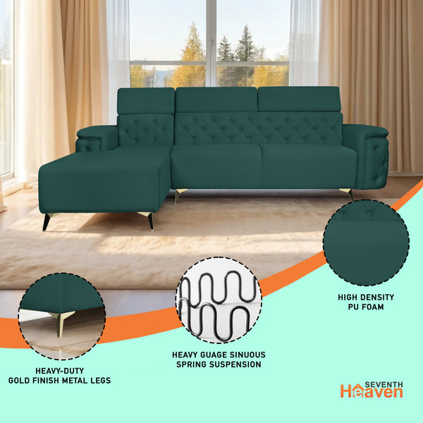 Rome 6 Seater Sofa Set Right Corner- ( Plush Suede - Green )