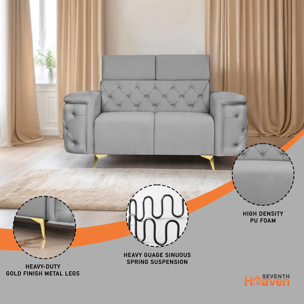 Rome 2 Seater Sofa- ( Plush Suede Fabric- Grey )