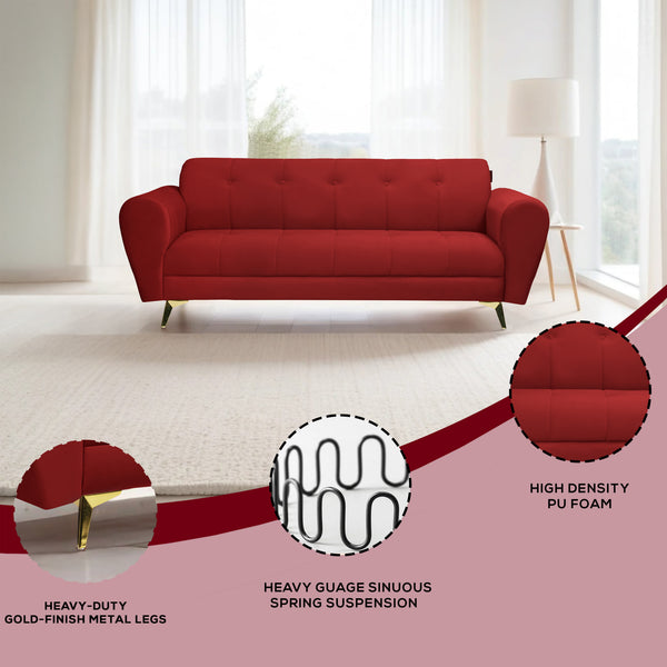 Milan Icon 3 Seater Sofa- ( Plush Suede Fabric- Maroon )