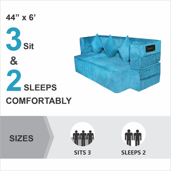 Flipper X Sofa Cum Bed - 3  Seater, Plain Cushion ( Premium Molfino Fabric, Sky Blue )