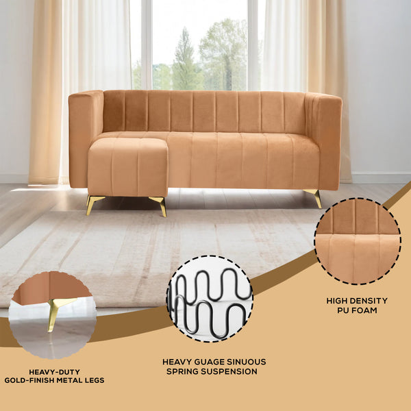 Tokyo Icon Ottoman 4 Seater Sofa - ( Plush Suede Fabric -Beige )