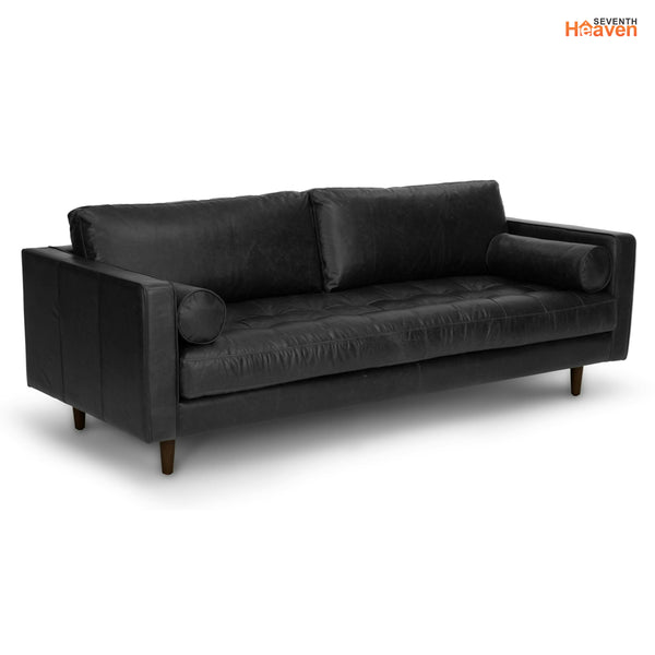 Vienna 3 Seater Sofa- ( Leatherette Fabric - Black )