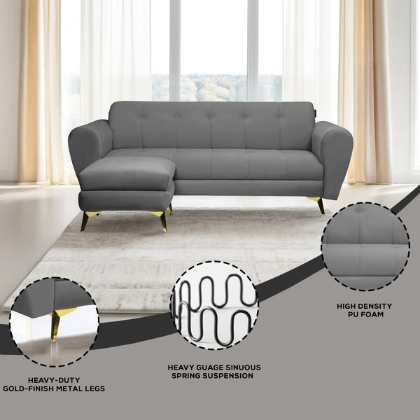 Milan Icon Ottoman 4 Seater Sofa - ( Plush Suede Fabric - Grey )