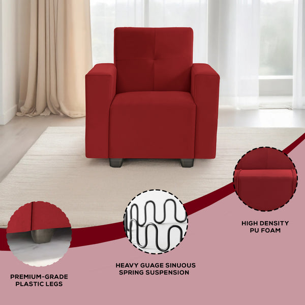 London 1 Seater Sofa- ( Plush Suede Fabric- Maroon )