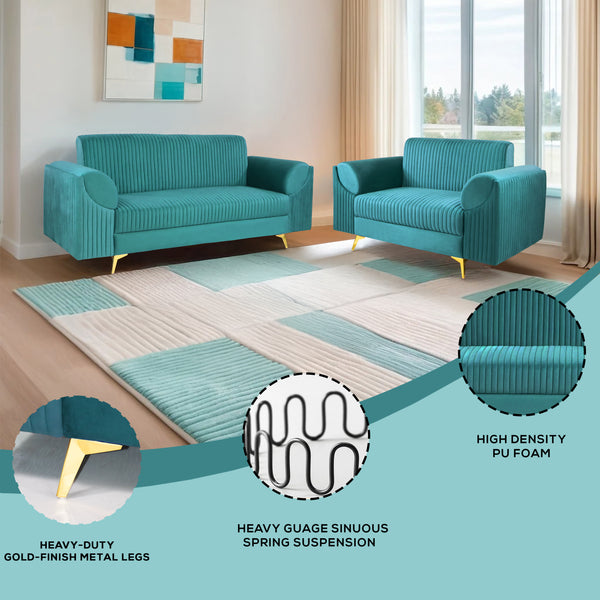 Venice (3+2) Seater Sofa- ( Plush Suede Fabric - Teal )