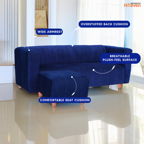 Tokyo 4 Seater Sofa with Ottoman- ( Premium Molfino Fabric- Blue )