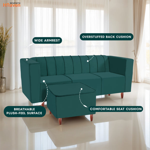 Sydney 4 Seater Sofa with Ottoman- ( Plush Suede Fabric- Teal )