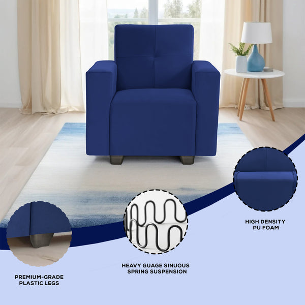 London 1 Seater Sofa- ( Plush Suede Fabric- Blue )