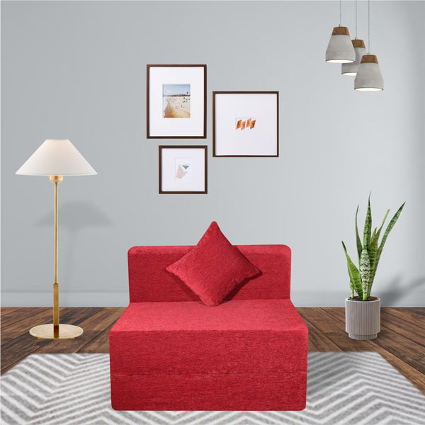 Rejoice Sofa Cum Bed - 1 Seater, Plain Cushion (Premium- Maroon )