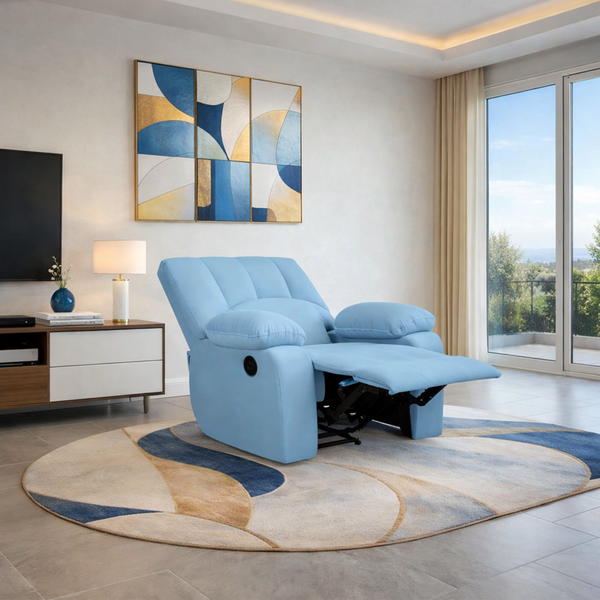 Phoenix Icon 1 Seater Motorise Recliner – ( DIY-Friendly, Plush Suede - Sky Blue )