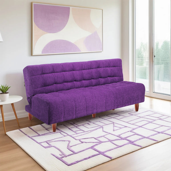 Florida Neo 3 Seater Wooden Sofa Cum Bed - ( Premium Molfino Fabric- Purple )
