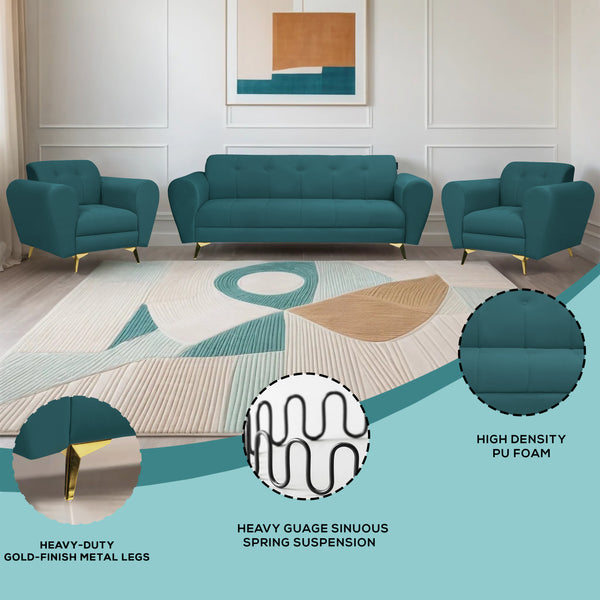 Milan Icon (3+1+1) Seater Sofa- ( Plush Suede Fabric - Teal )
