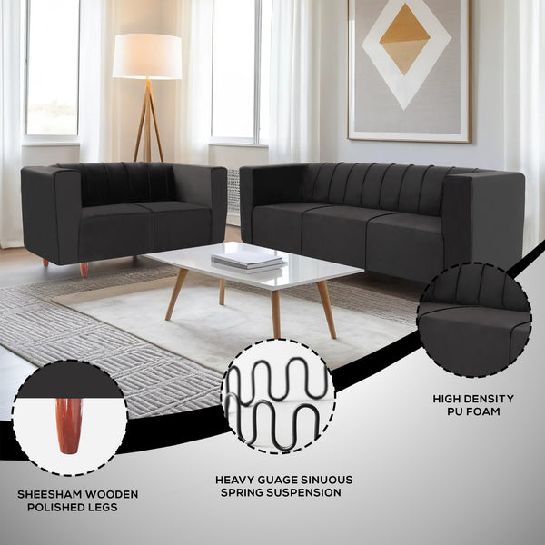 Sydney (3+2) Seater Sofa- ( Plush Suede Fabric- Black )