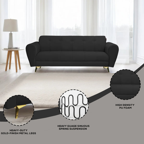 Milan Icon 3 Seater Sofa- ( Plush Suede Fabric- Black )