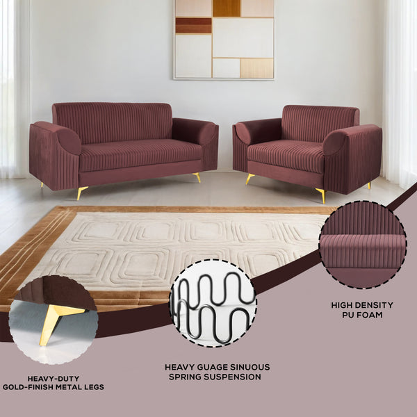Venice (3+2) Seater Sofa- ( Plush Suede Fabric - Brown )