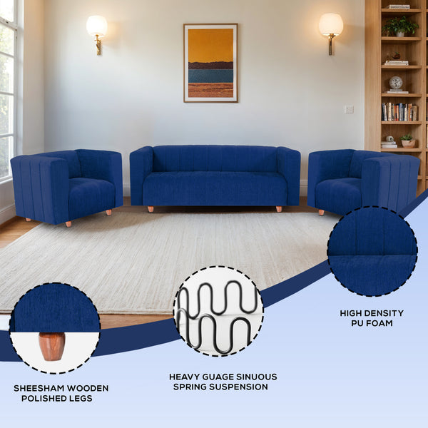 Tokyo 5 Seater Sofa- (3+1+1) ( Premium Molfino Fabric - Blue)