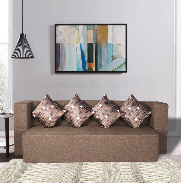 Flipper X Sofa Cum Bed - 4  Seater, Printed Cushion ( Jute Fabric, Brown )